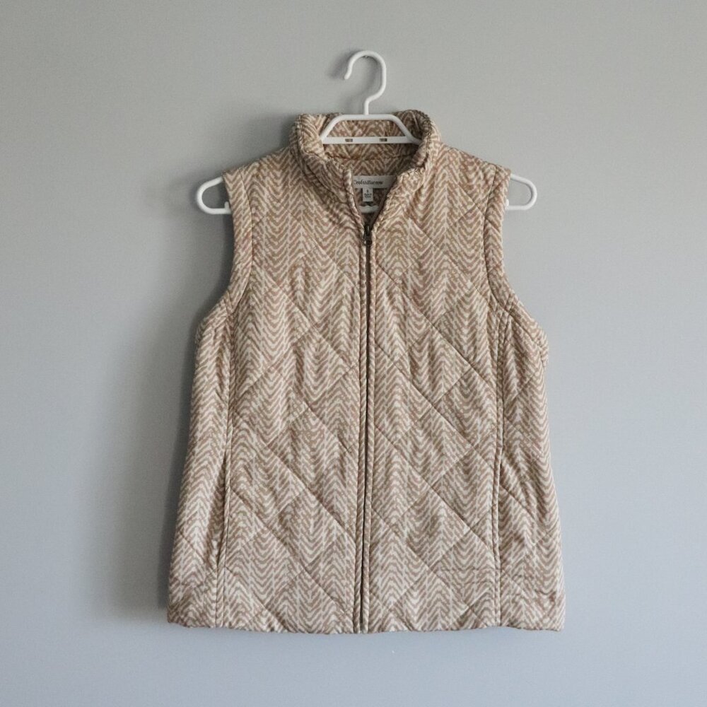 Croft & Barrow Women's Sz S‎ Tan Animal Print Full Zip Lined Quilted Puffer Vest